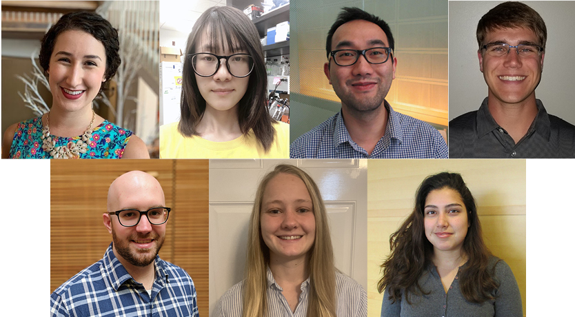 Top row, left to right: Gloria Marino, Xibin Tian, Haobo Wang, Kyler Weingartner. Below: Steve Wellard, Emily Wessel, Asia Wildeman.