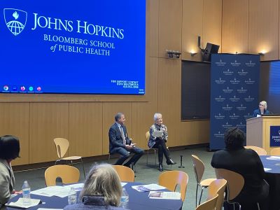 BSPH Dean Ellen J. MacKenzie, PhD ’79, ScM ’75, and UCLA FSPH Dean Ron Brookmeyer