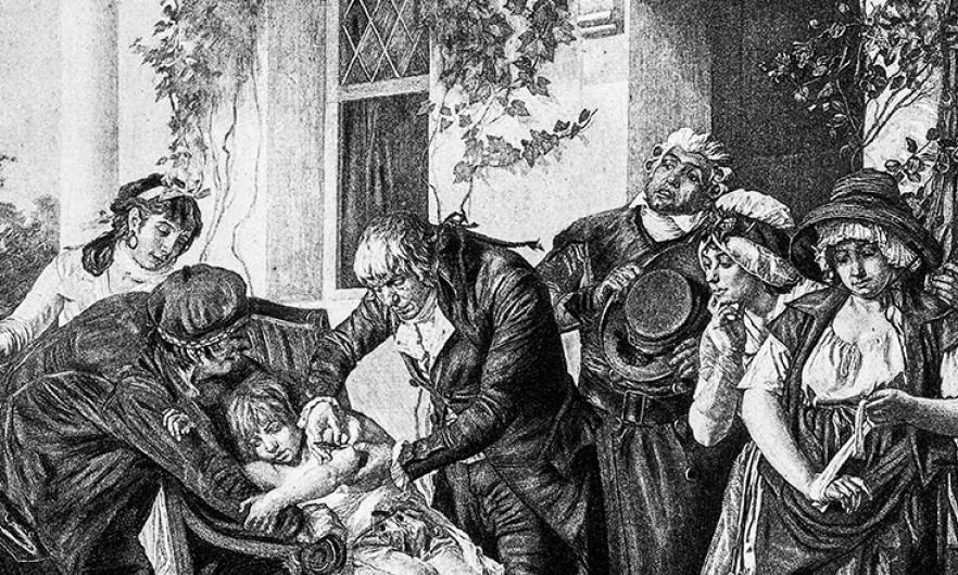 engraving of a vaccination scene