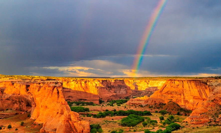 A rainbow over the Grand Canyon.