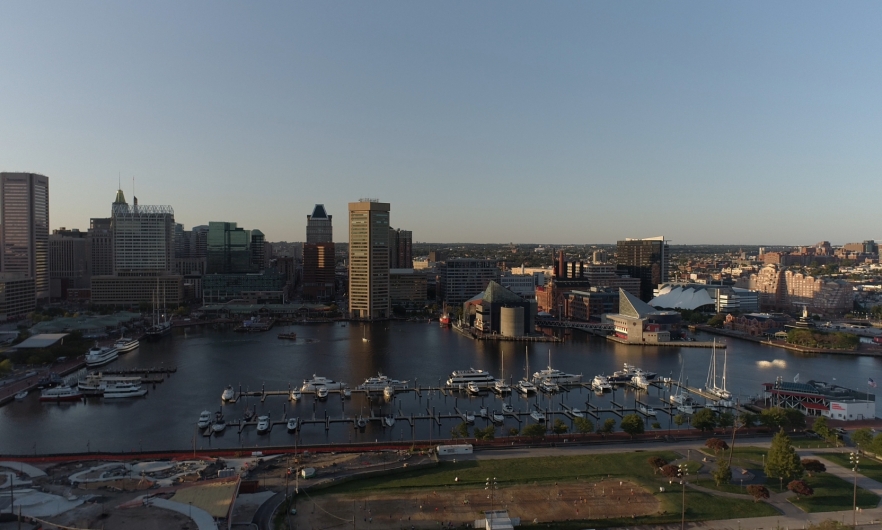 Baltimore Inner Harbor Aerial view of Baltimore’s Inner Harbor