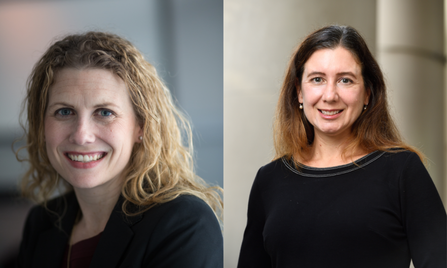 Side-by-side photos of Heather Volk and Christine Ladd-Acosta, both smiling and wearing black tops