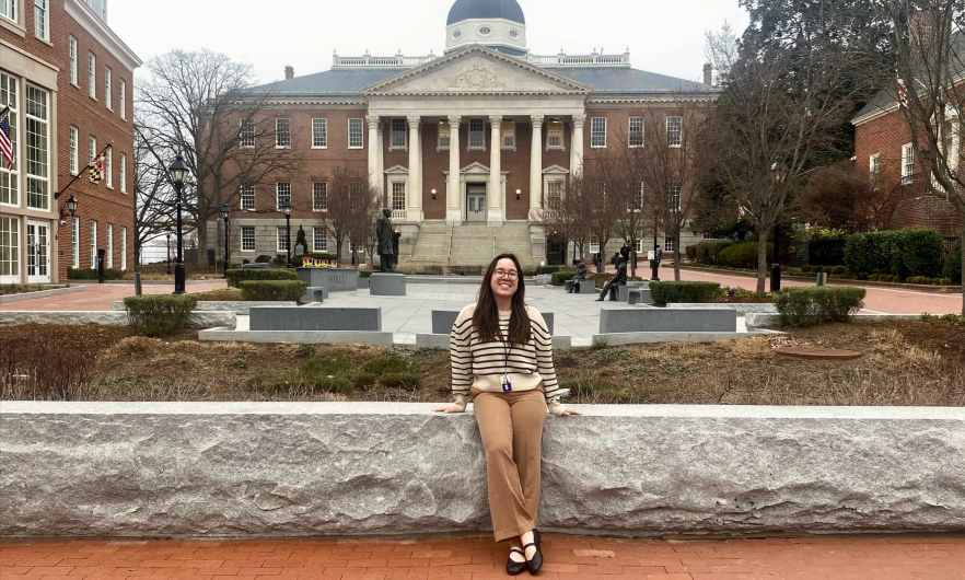 Alea Lopez stands in front of the Maryland State House in Annapolis 