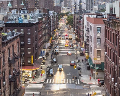 birds-eye view of a city street