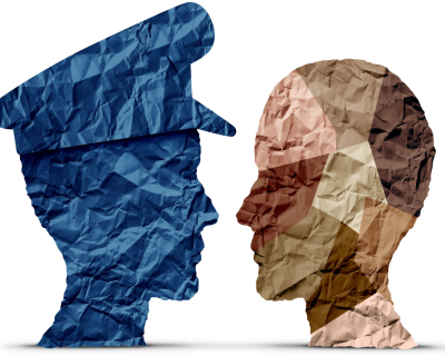 illustration of police face to face with colored person