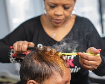 Katrina Randolph works with a client.