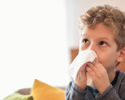 Small child blowing his nose