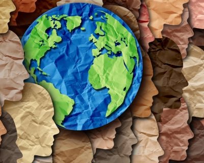 Image of the globe and faces Image of faces surrounding the globe