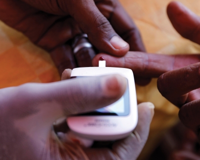 A doctor gives a free blood sugar test on World Diabetes Day in Khartoum, Sudan on Nov. 14, 2019. Mohamed Khidir/Xinhua via Getty