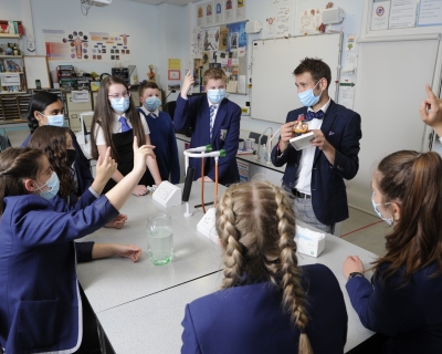 A science class at a high school in Scotland soon after the COVID-19 pandemic