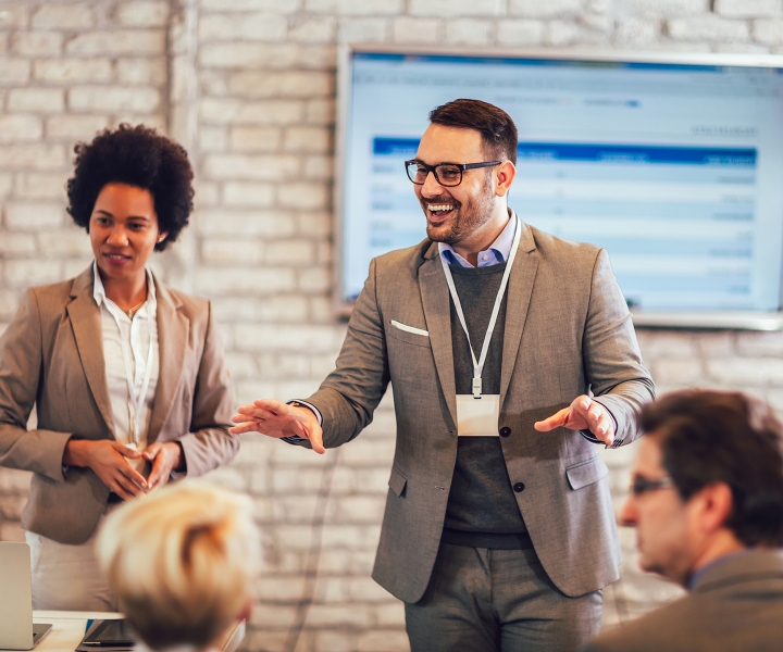 Man and woman presenting