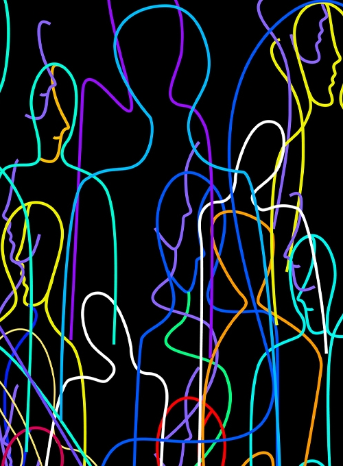 an illustration of diverse colored line figures