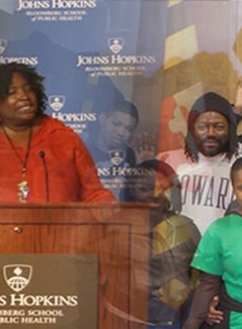 Collage of Center activities with youth speaking