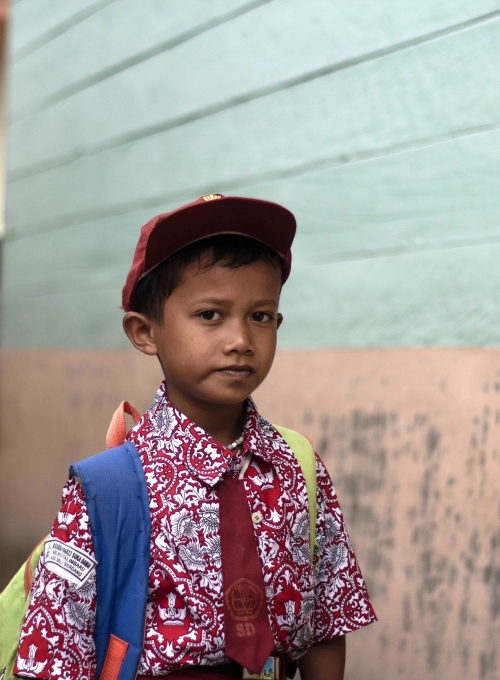 Young Indonesian boy in school uniform