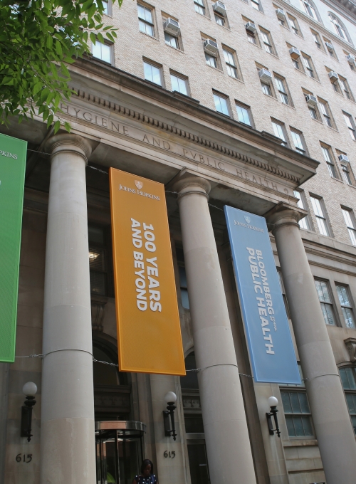 Photo of the Bloomberg School of Public Health building in North Wolfe Street.