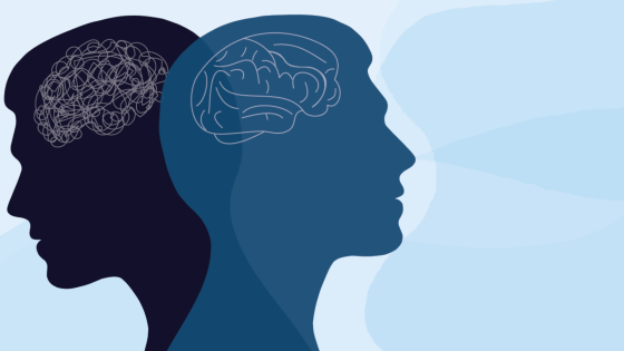 Illustration of brains inside silhouetted profile of heads