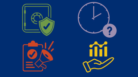 Image showing icons of safe, clock, clipboard and graph