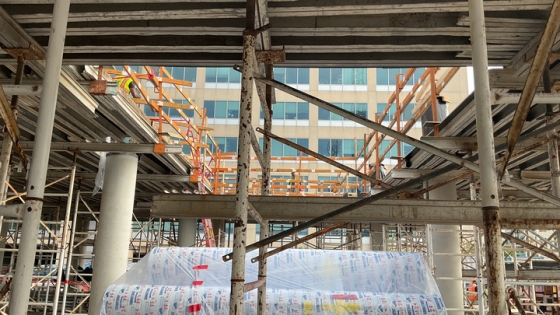 South Building outside interior view looking up from basement level South Building outside interior view looking up from basement level