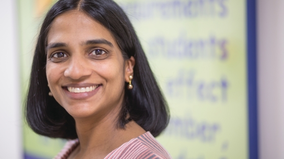 Smiling woman with dark hair