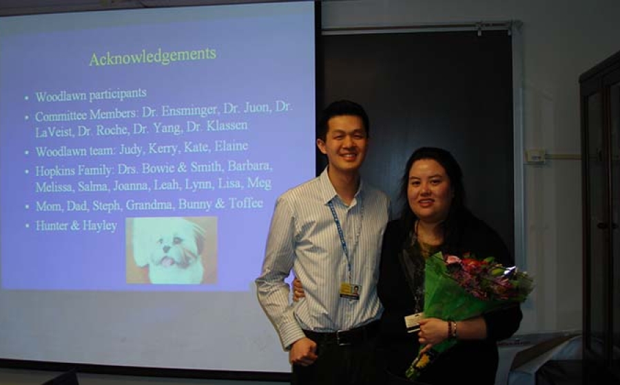 Sophia Lo and her husband Hunter Chen at her dissertation presentation