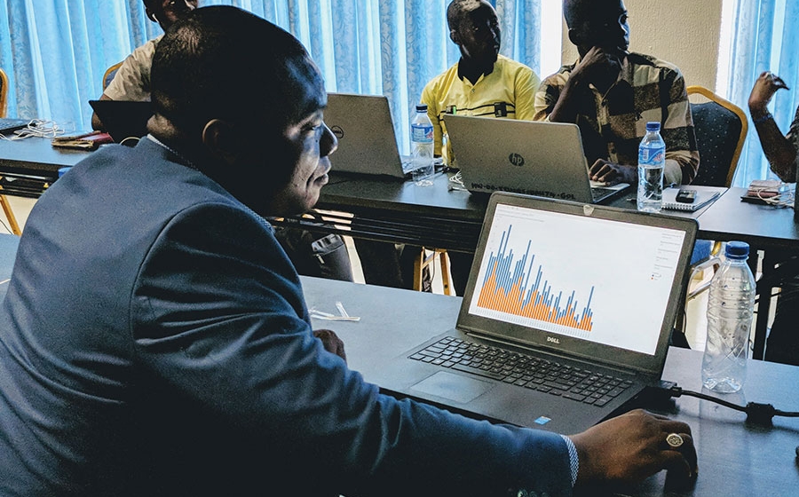 Person reviewing data.