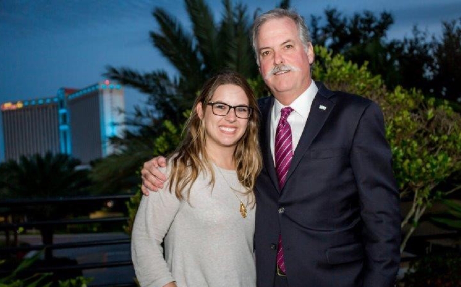 Christin Lewis and her father Richard Mattingly at an outdoor venue Christin Lewis and father Richard Mattingly