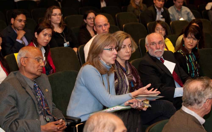 Photo of Kate O'Brien addressing Dr. Plotkin