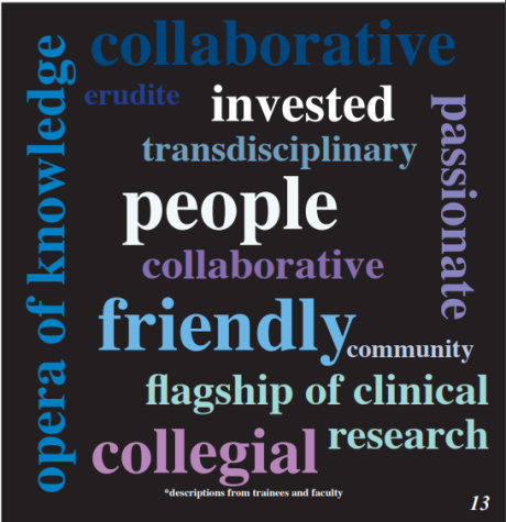 words describing the Welch Center from trainees and faculty are collaborative, erudite, invested, transdisciplinary, people, collaborative, friendly, community, flagship of clinical research, collegial, opera of knowledge, passionate