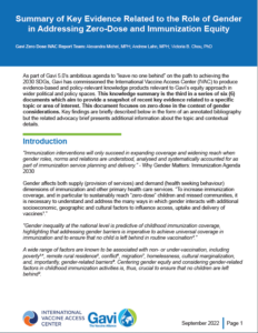 Thumbnail of Knowledge Summary of THE ROLE OF GENDER IN ADDRESSING ZERO-DOSE AND IMMUNIZATION EQUITY