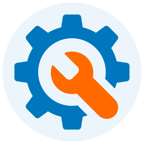 TRUST icon, gear and a wrench, Tools