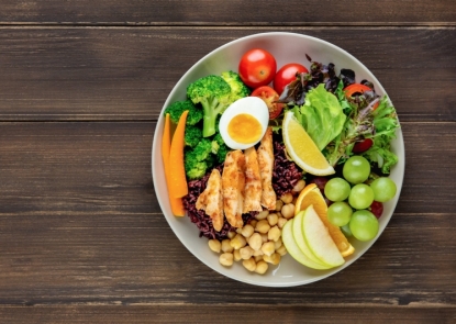 Plate of food on a wooden table